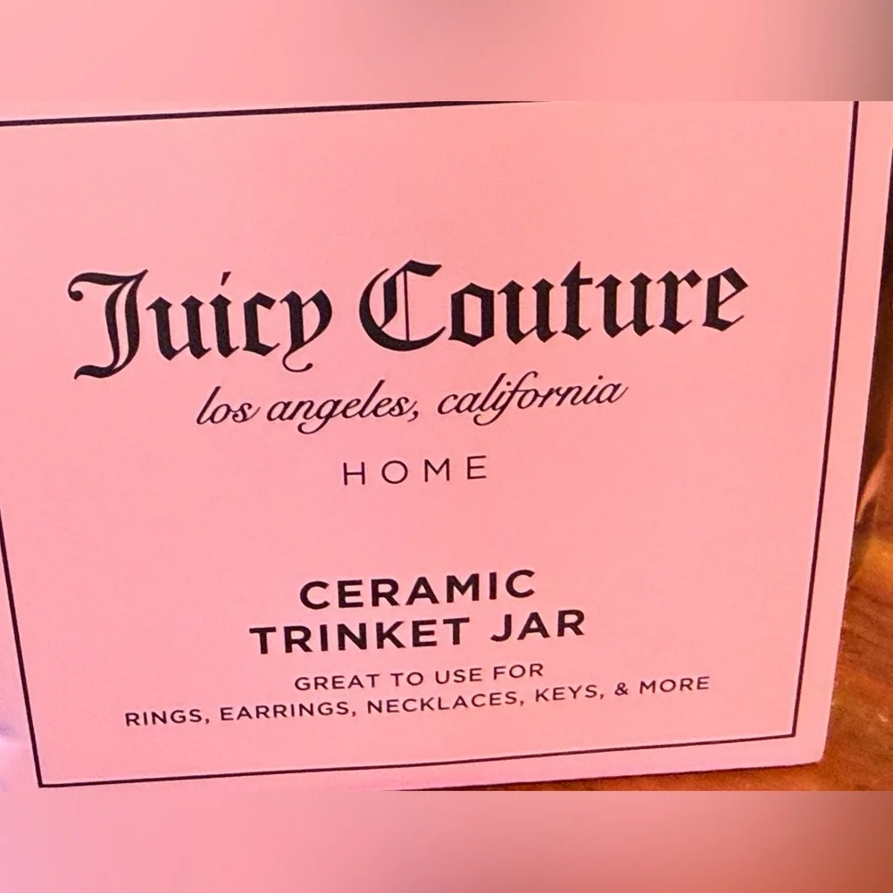 Juicy Couture NWT Black & White Striped Trinket Box & Matching Tray Ceramic Set